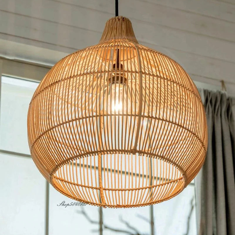 Japanese Handmade Rattan Woven Pendent Lamp Homestay Tea House Rural Retro Decorative Lighting Fixtures Creative Designer Art
