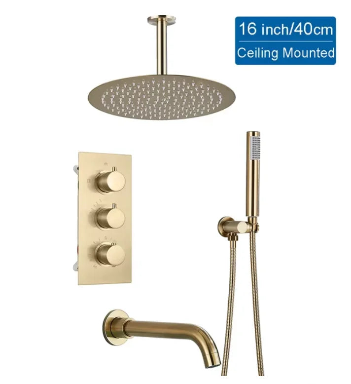 Modern Bathroom Rain Waterfall Shower Set Thermostatic Mixer Bath Shower Mixer Tap Brass Body
