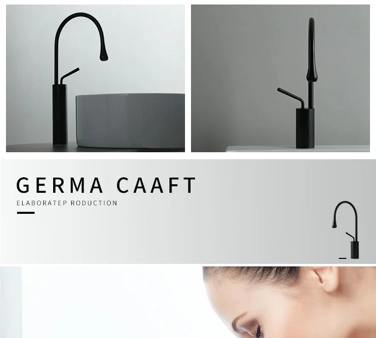 Modern Bathroom Faucet High Arc Single Handle Sink Faucet Brass Washbasin Hot and Cold Water Faucet with Hose Accessories