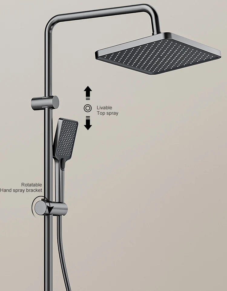 Space Aluminum Shower Set Gray Shower System Set Digital Display Piano Button With Ambient Light Bathroom Faucets Shower Head