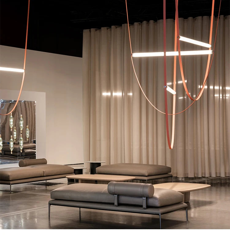 Postmodern Leather Belt Chandelier Living Room Villa Building Coffee Restaurant Glass Tube Designer Chandelier