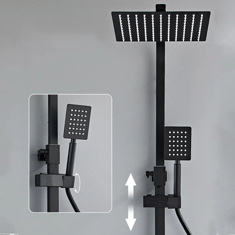 Brass Shower Faucet Thermostatic,Shower Syetem,30cm Spray Head, Digital Display LED,Bathroom Faucet,Black/Chrome
