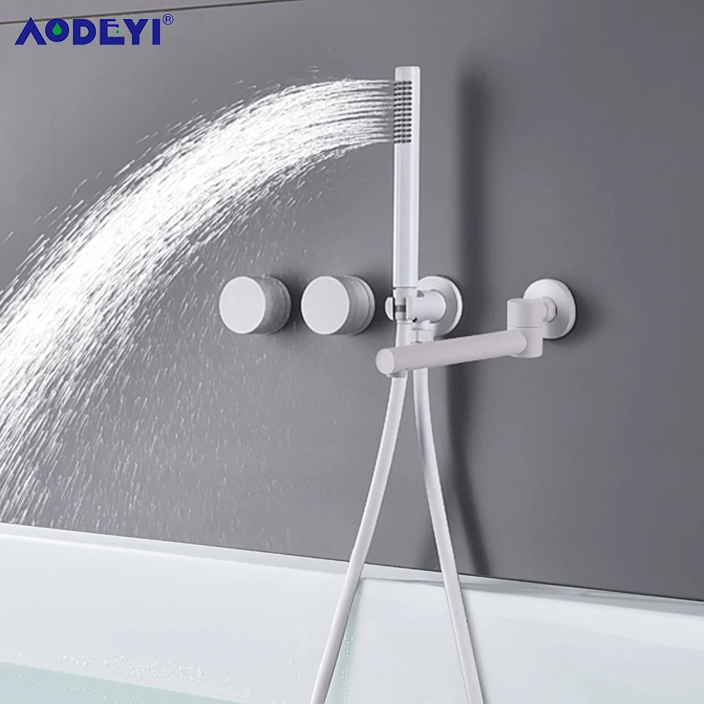 Bathroom Shower Faucet Set Black Mixer Valve Brushed Gold Solid Brass Hand Bath Tub Spout Two Ways Hot Cold Mixing Kit White