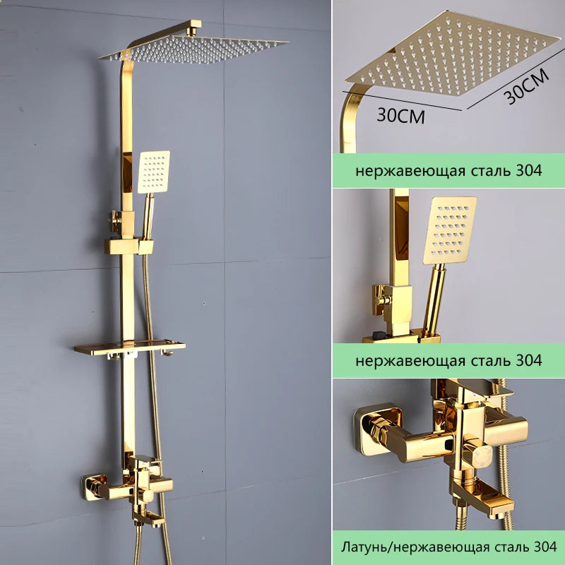 Brass Bathroom Faucet Shower System Shower Faucet Rainfall Shower Set Modern Showers For Bathroom With Shelf Shower System Set