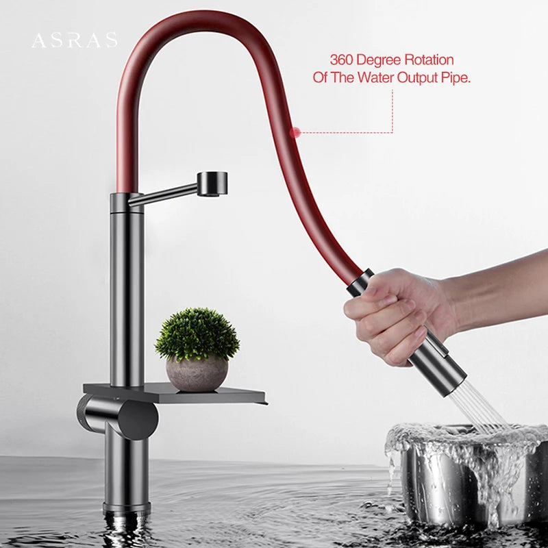 ASRAS Flying Rain Waterfall Faucet Hot And Cold Water Kitchen Faucet Single Handle Switch Pull Out 360 Degree Kitchen Mixer Tap