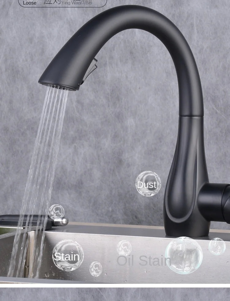 BAKALA Kitchen Faucet Silver Single Handle Pull Out Kitchen Faucet Mixer Single Handle 360 Rotation Black Sink Mixer Tap BR-8820
