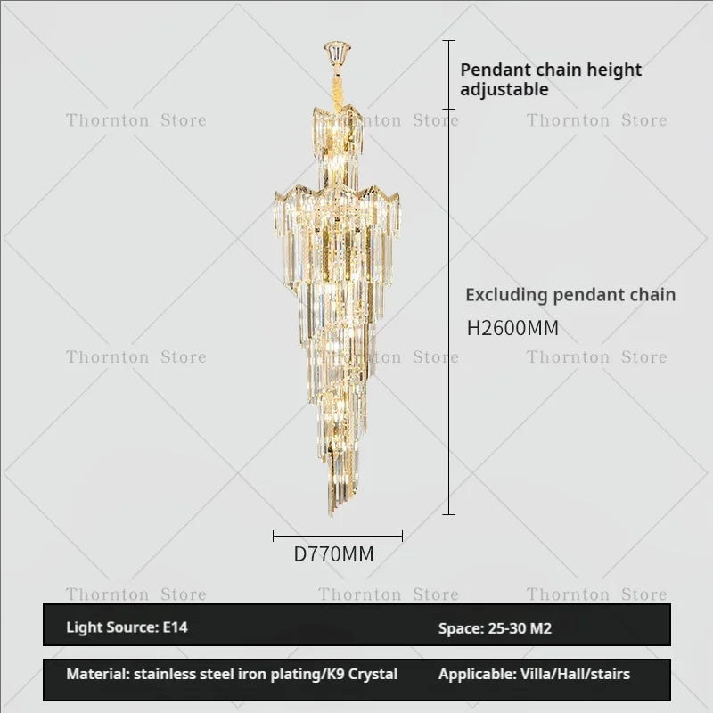 European Duplex Chandelier Light Luxury Atmosphere Villa Hotel Jump Floor Hollow Building In The Middle Floor Crystal Chandelier