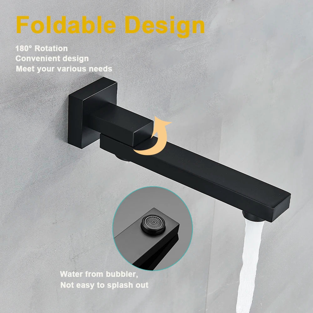 Matte Black Rotate Spout Basin Faucet Wall Mounted Bathroom Hot & Cold Water Mixer Tap Concealed Install Washing Crane Faucets