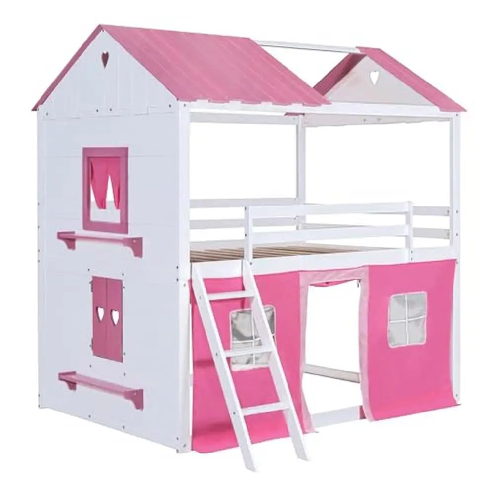 Kids Loft Bunk Bed House Twin with Tent Ladders