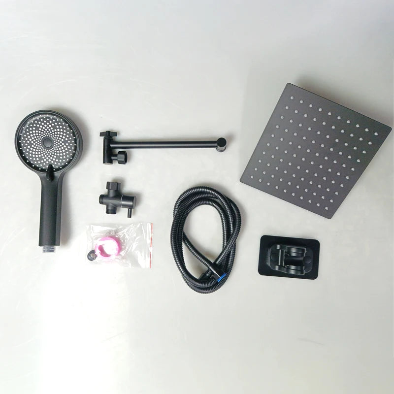 Baokemo 3-function Handheld Shower with Stainless Steel Angle Adjustable Extension Arm, 8-inch/10 Inch Square Top Sprayer Shower