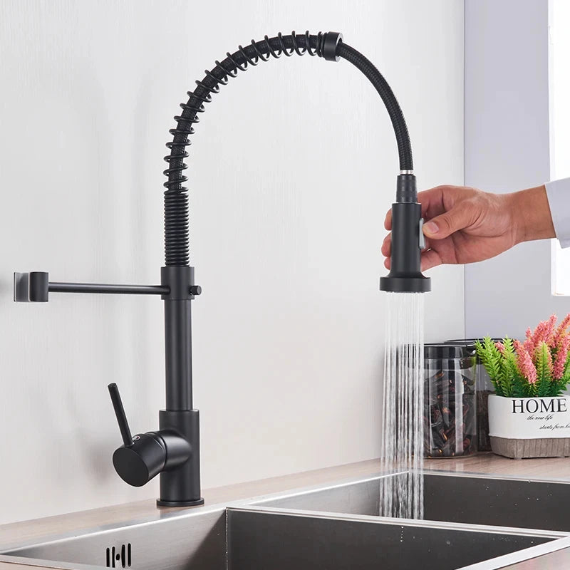 Spring Brushed Nickel Kitchen Faucet Deck Mounted Mixer Tap 360 Degree Rotation Stream Sprayer Nozzle Kitchen Sink Hot Cold Taps