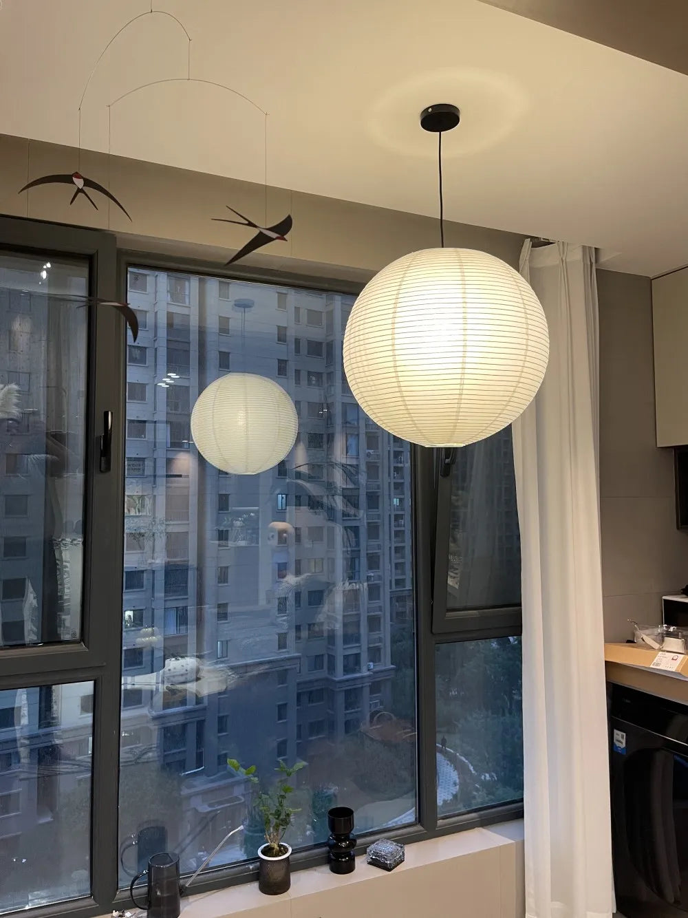 Nordic Wabi Sabi Wind Round Rice Paper Led Pendant Lights Living Dining Room Bedroom Loft Restaurant Bar Home Decor Chandelier