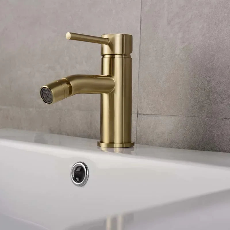 Brushed Gold Brass Hot And Cold Water Mixer Tap Bathroom Basin Faucet Bidet Faucet