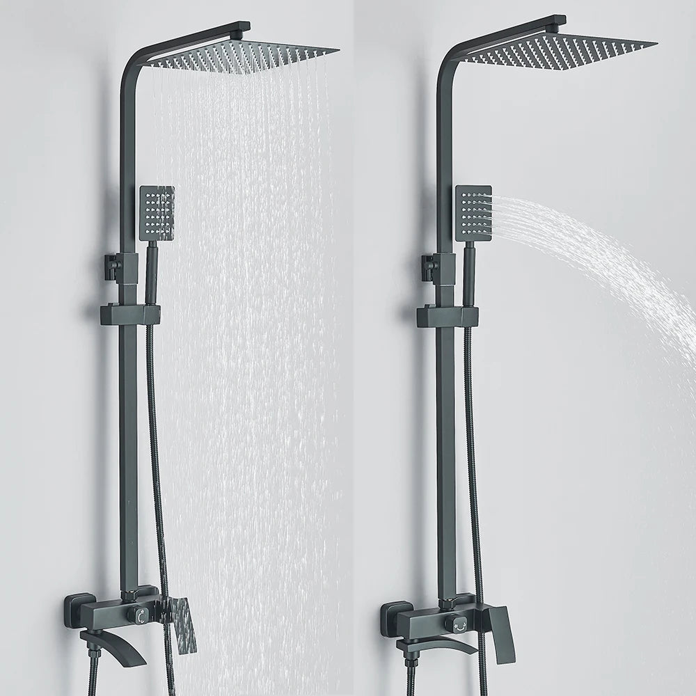 Matte Black Rainfall Shower Faucet Set 8/10/12 Inch Showerhead High Pressure Stainless Steel Rotate Spout Bath Shower Mixer