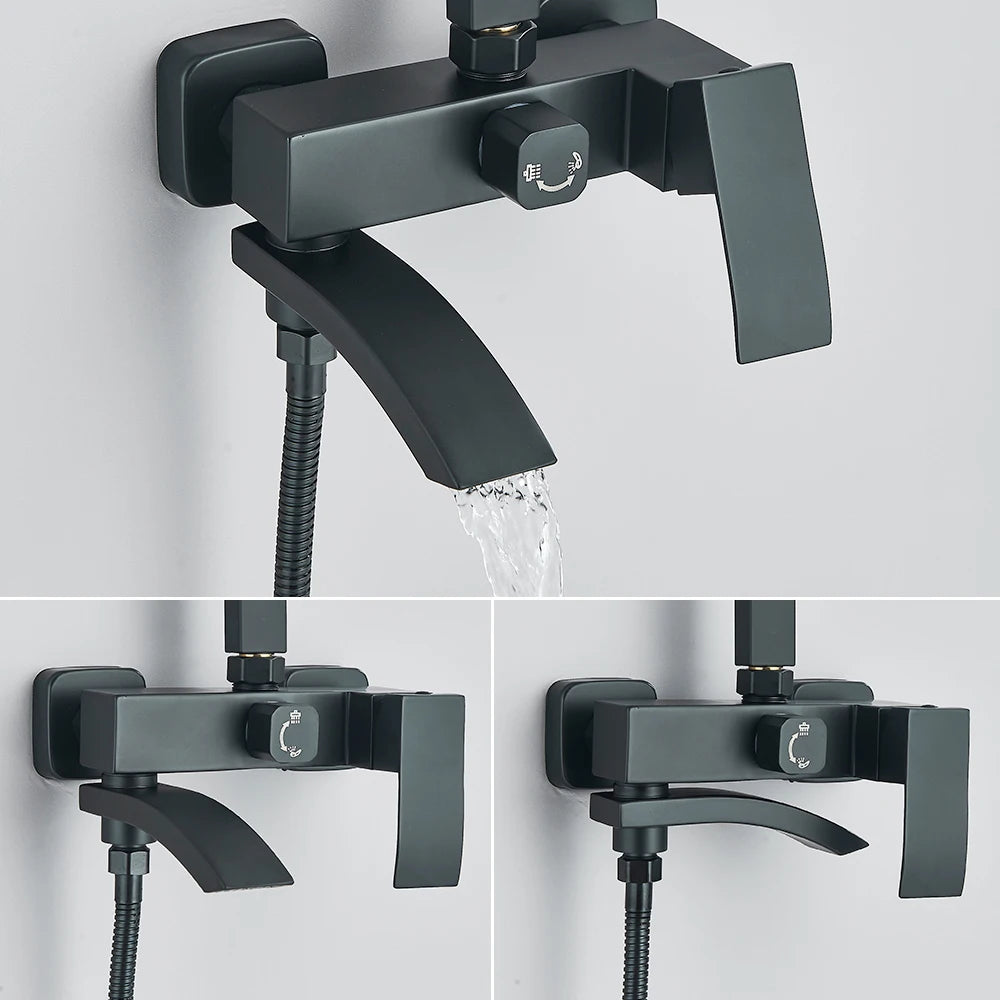 Matte Black Rainfall Shower Faucet Set 8/10/12 Inch Showerhead High Pressure Stainless Steel Rotate Spout Bath Shower Mixer