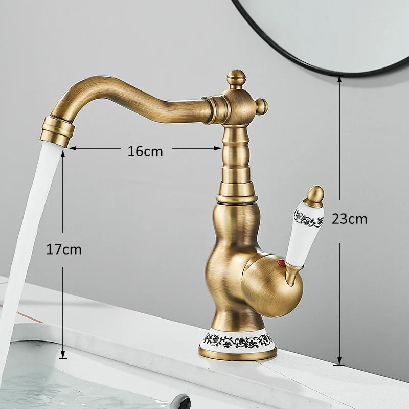 Quyanre Black Bronze Retro Antique Brass Basin Faucet Single Handle Mixer Tap 360 Rotation Kitchen Faucet Kitchen Mixer Taps