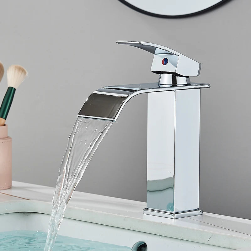 Gold Bathroom Basin Faucet Waterfall Outlet Deck Installation Sink Mixer Cold And Hot Mixing Crane Kitchen Washing Tap