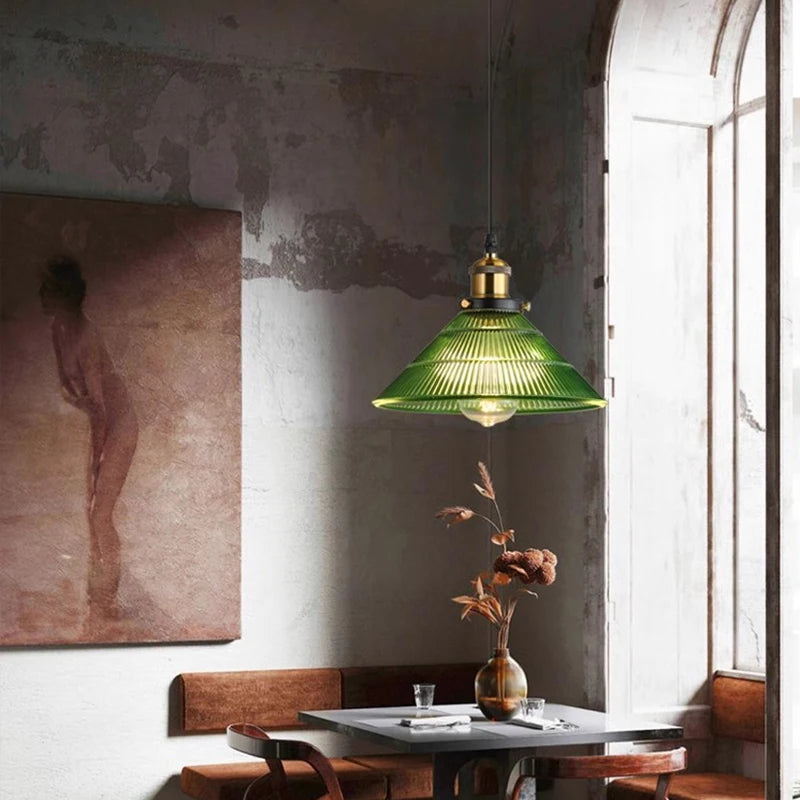 Suspension Green Stripe Glass Chandelier
