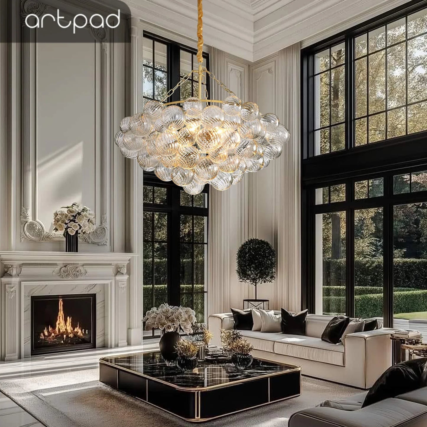 Mid Century Clear Glass Bubble Ball Chandeliers Lights Living Room Swirled Ribbed Globe Chandelier Bowl Dining Room Over Table