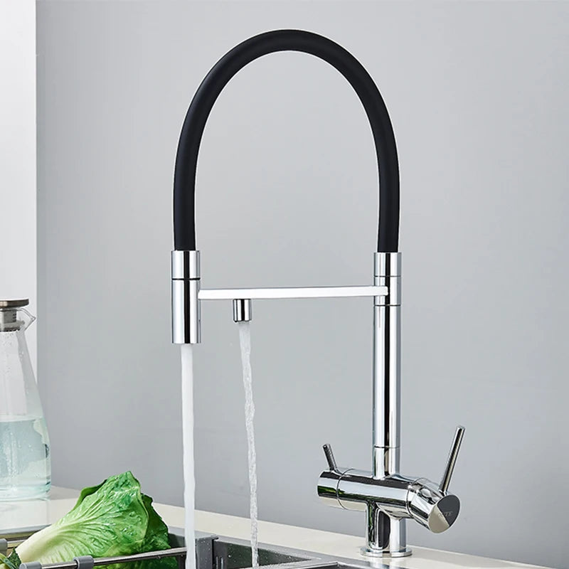 Black Filtered Kitchen Faucet Pull Out Spray Kitchen Purified Faucet 360 Rotation Filter Tap 3 Ways Sink Drink Water Faucet