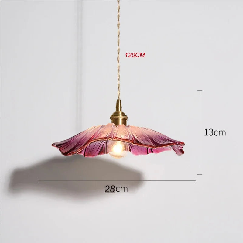 Japanese Style Brass Glass Flower Pendant Lights
