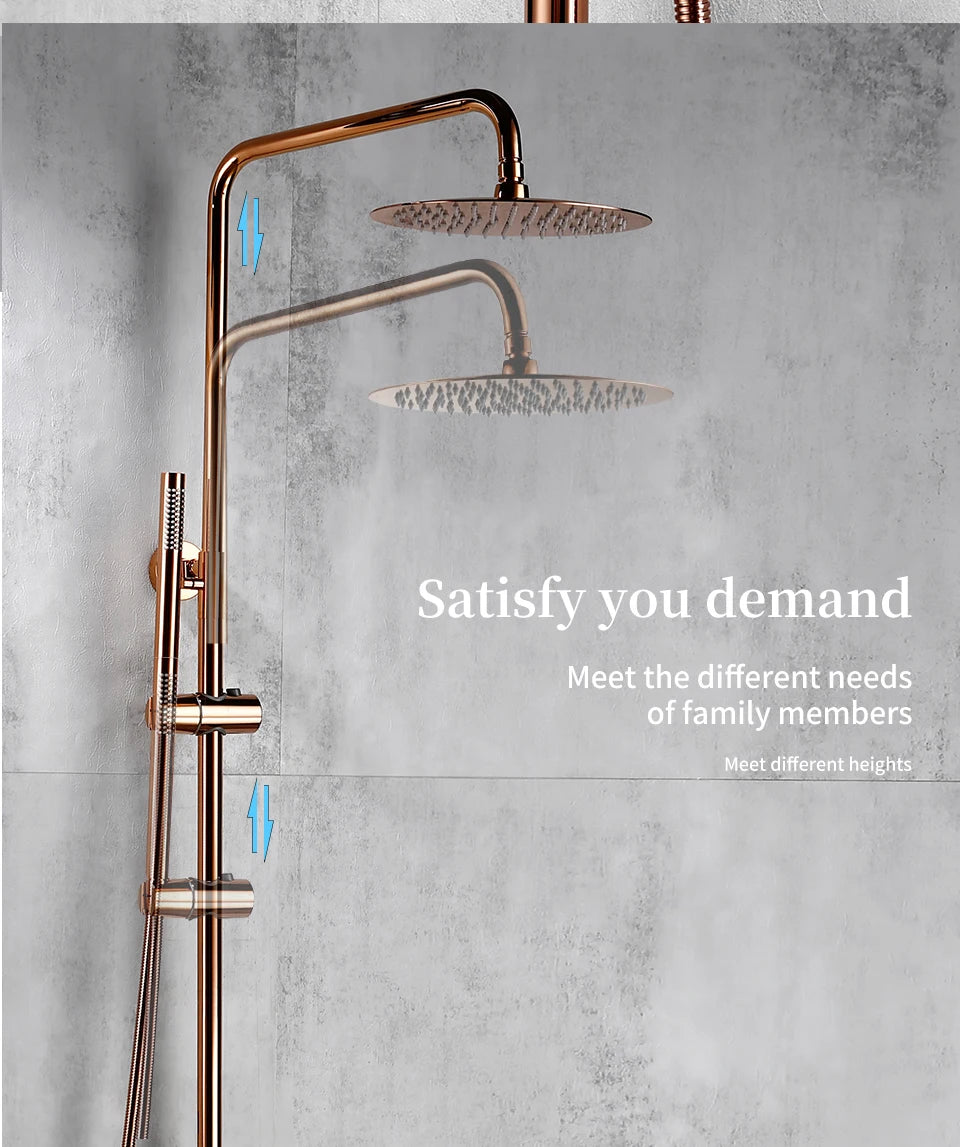 Rose Gold Thermostatic Shower Falcet Sets Wall Mount Brass Bathroom Blend Rainshower Falcet Rainfall Shower Tap Thermostat Systems