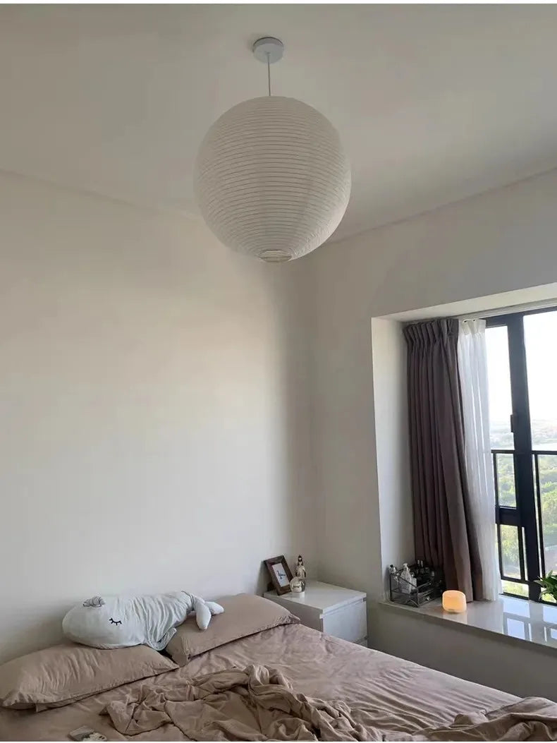 Nordic Wabi Sabi Wind Round Rice Paper Led Pendant Lights Living Dining Room Bedroom Loft Restaurant Bar Home Decor Chandelier