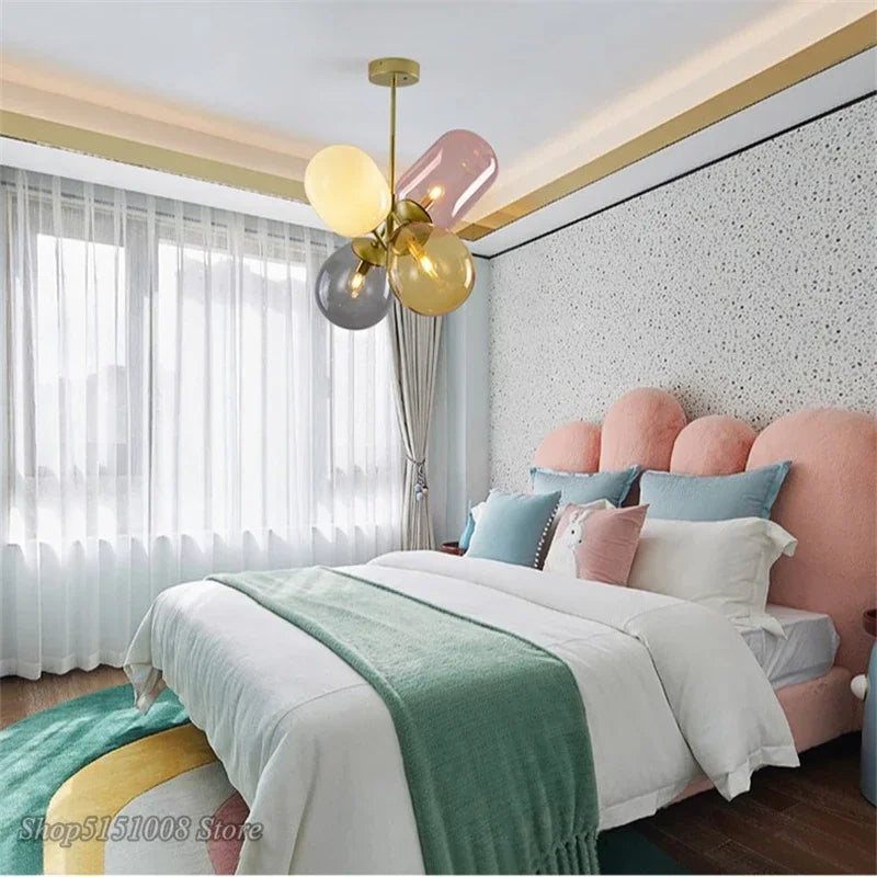 Old Branch Post-modern Stained Glass Chandelier Modern Minimalist Bedroom Warm Children Room Art All-copper Lamps