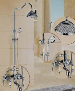 Golden and Ceramic Bathroom 8" Rainfall Shower Tub Set Wall Mounted