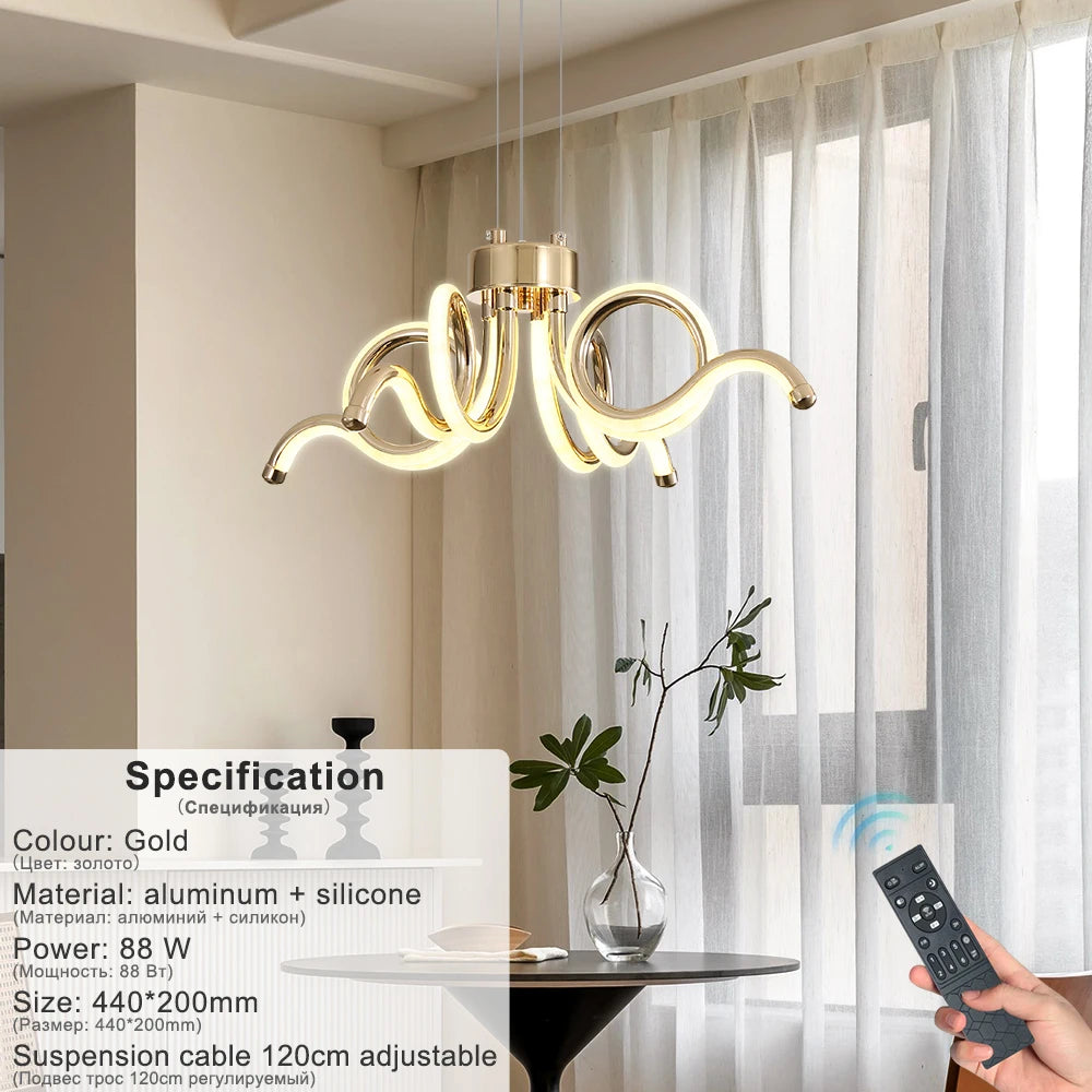 Artpad Gold Modern Chandeliers for Dining Room LED Pendant Light Nordic Hanging Chandelier Living Lamp with Remote Control
