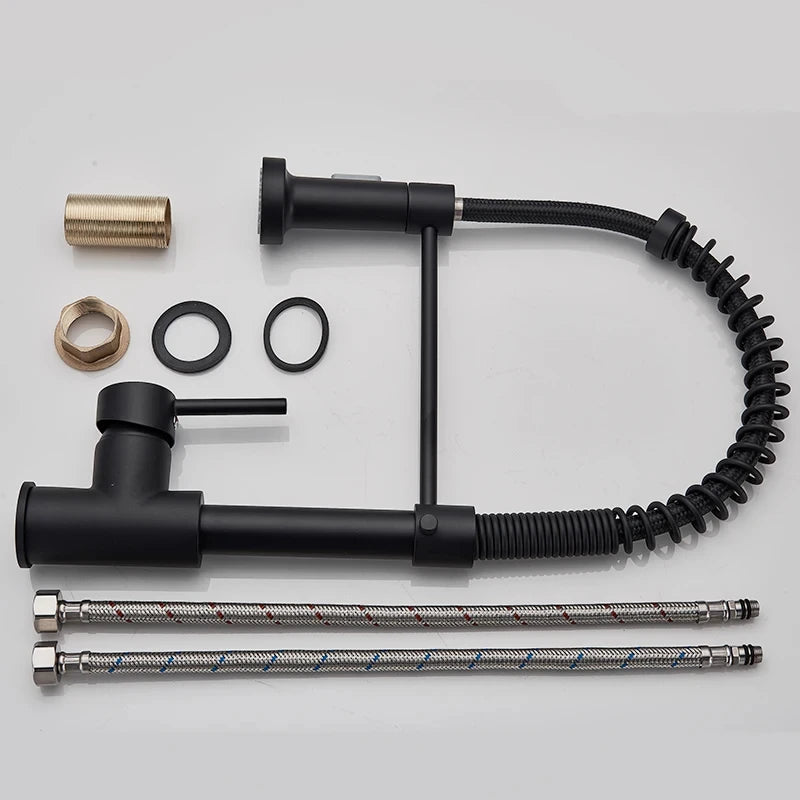 Spring Brushed Nickel Kitchen Faucet Deck Mounted Mixer Tap 360 Degree Rotation Stream Sprayer Nozzle Kitchen Sink Hot Cold Taps
