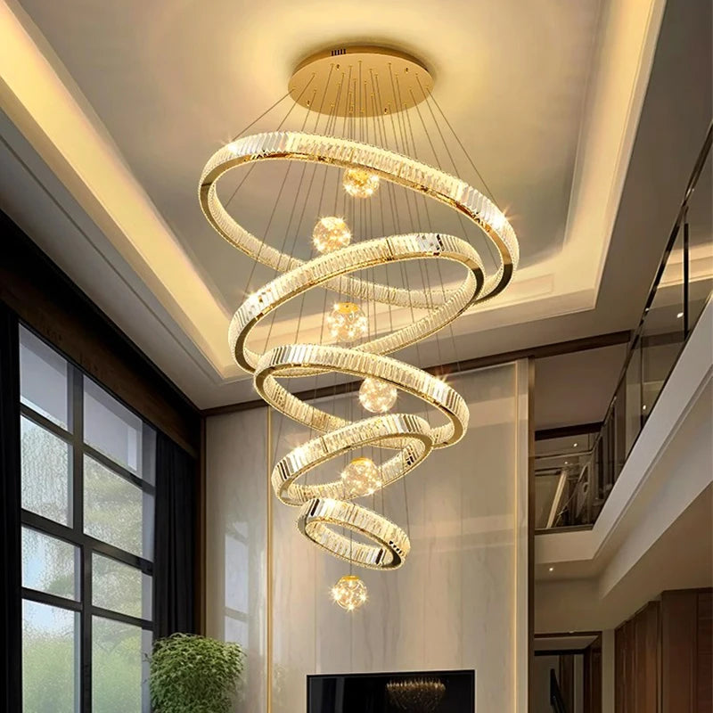 Modern Crystal Chandelier Lustre Stair Pendant Lights Duplex Architecture Living Room Pendant Lights Home Decoration Lighting