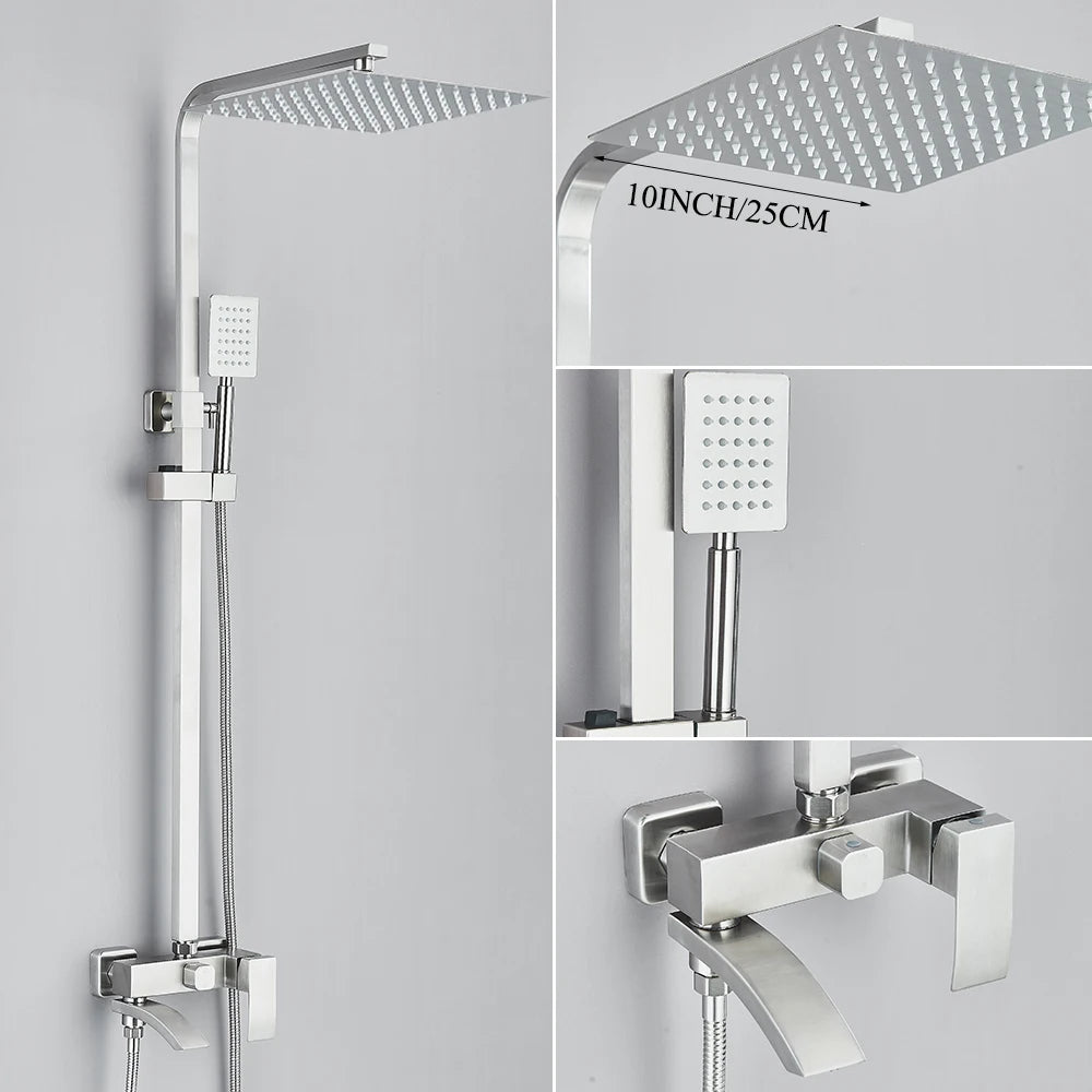 Matte Black Rainfall Shower Faucet Set 8/10/12 Inch Showerhead High Pressure Stainless Steel Rotate Spout Bath Shower Mixer