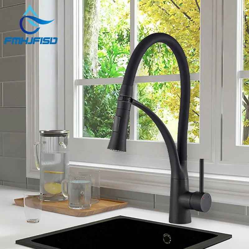 Chrome/Nickel/Black/Gold Rubber Kitchen Faucet Mixer Tap 360 Degree Rotation Pull Down Stream Sprayer Taps torneira de cozinha
