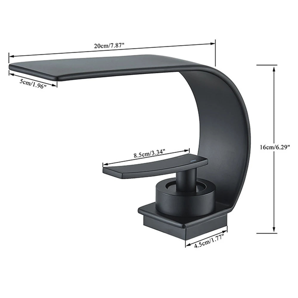 Black Thin style Bathroom Sink Faucet Modern Mixer Hot Cold Water Tap Waterfall Deck Mounted Vessel Sink Faucet