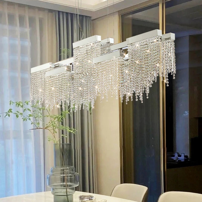 Postmodern Luxury K9 Crystal Chandelier Led G9 Chrome Steel Chandelier Dining Room Living Room Home Hanging Lighting Fixtures