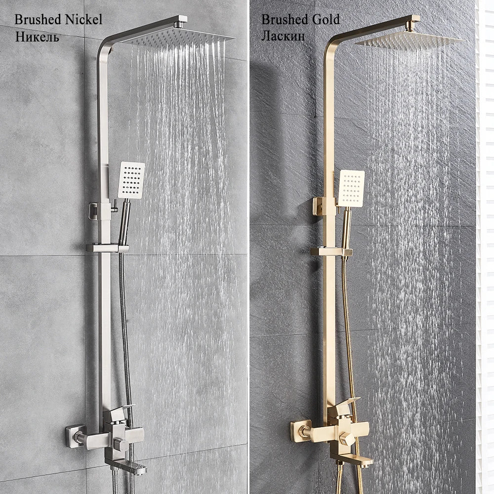 Matte Black Rainfall Shower Faucet Set 8 Inch Showerhead High Pressure Stainless Steel Bathtub Rotate Spout Bath Shower Mixer
