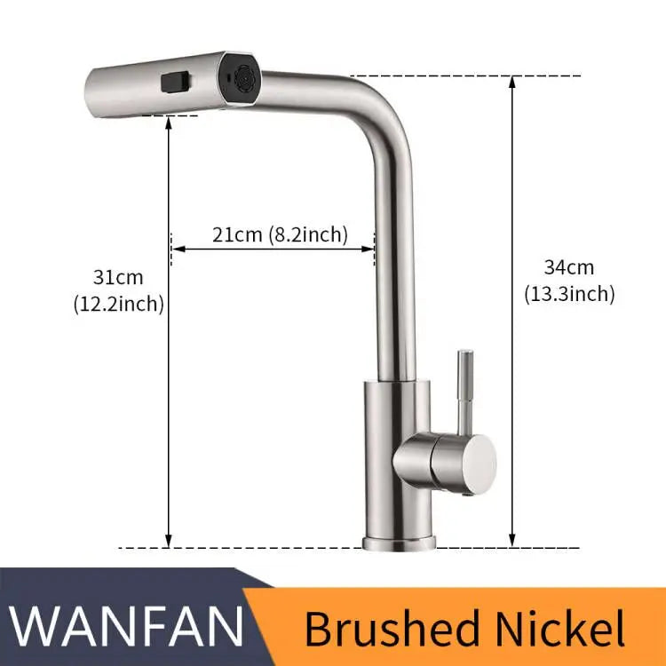 4 Modes Waterfall Kitchen Faucet Stream Sprayer Stainless Steel Hot Cold Single Hole Deck Mounted Water Sink Mixer Wash Tap 3668