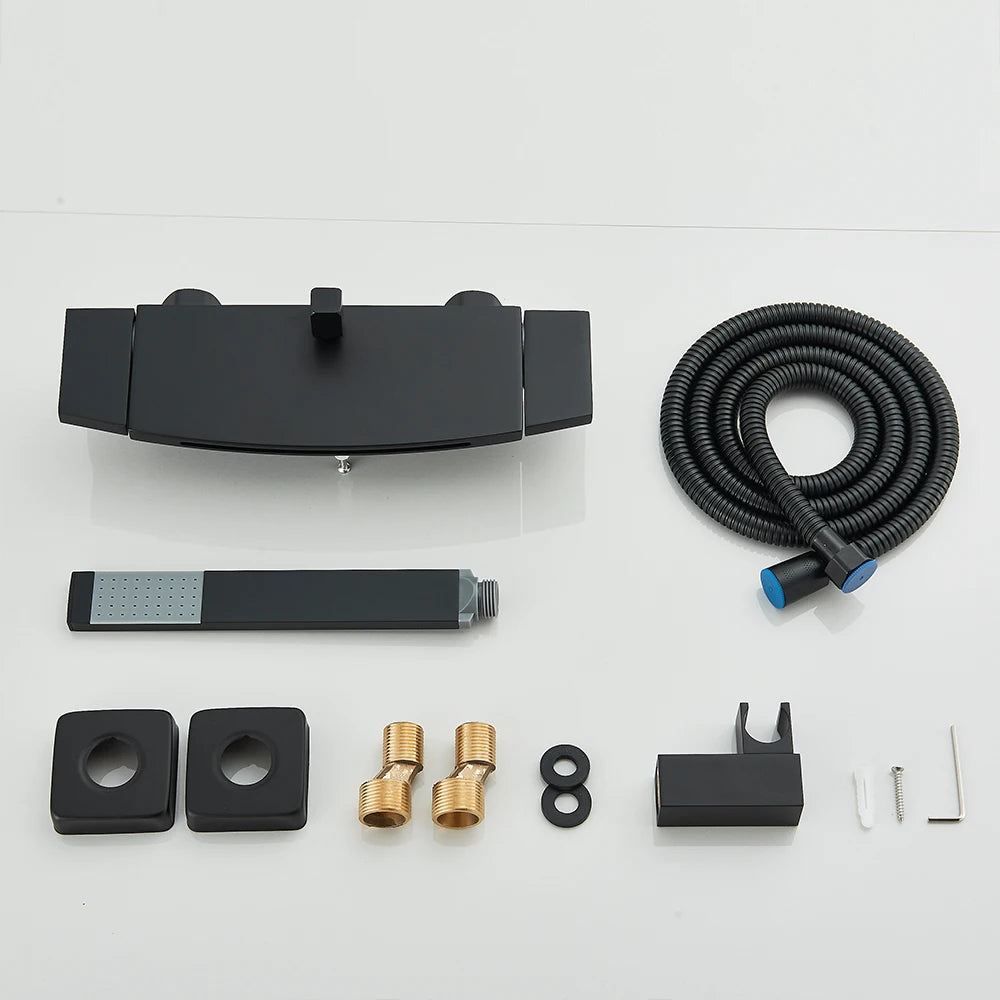 Black Waterfall Bathtub Shower Faucets Wall Mount Shower With Handheld Shower Mixer Tap Faucets Hot Cold Bath Shower Tap