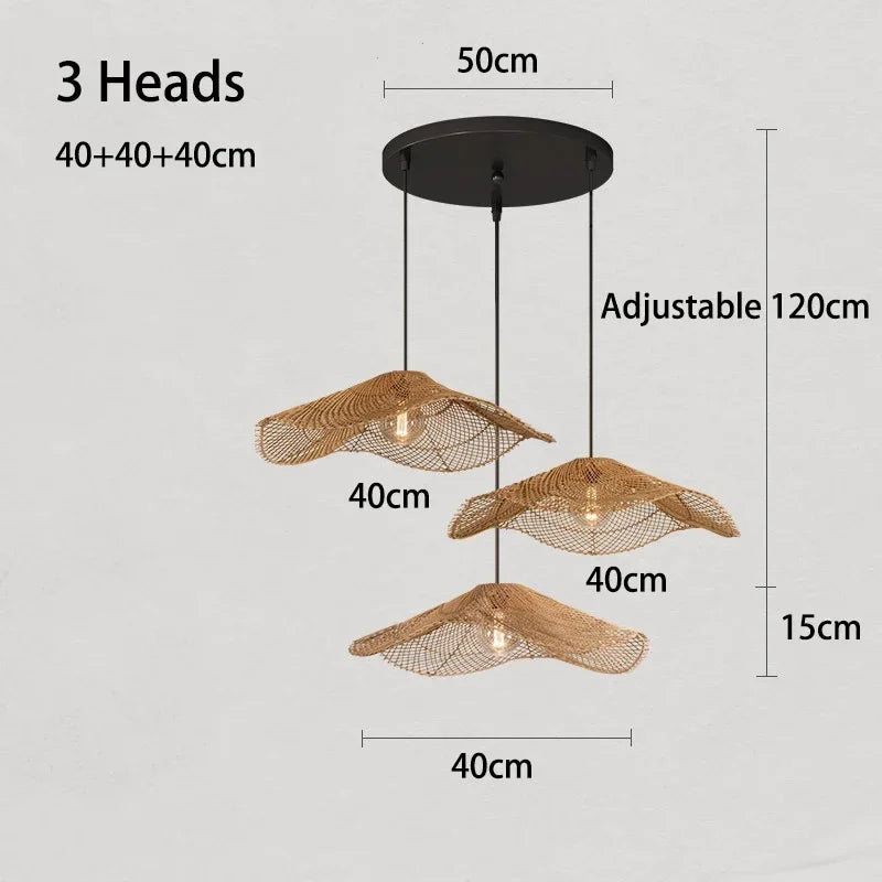 Japanese Woven Straw-Rattan Chandelier