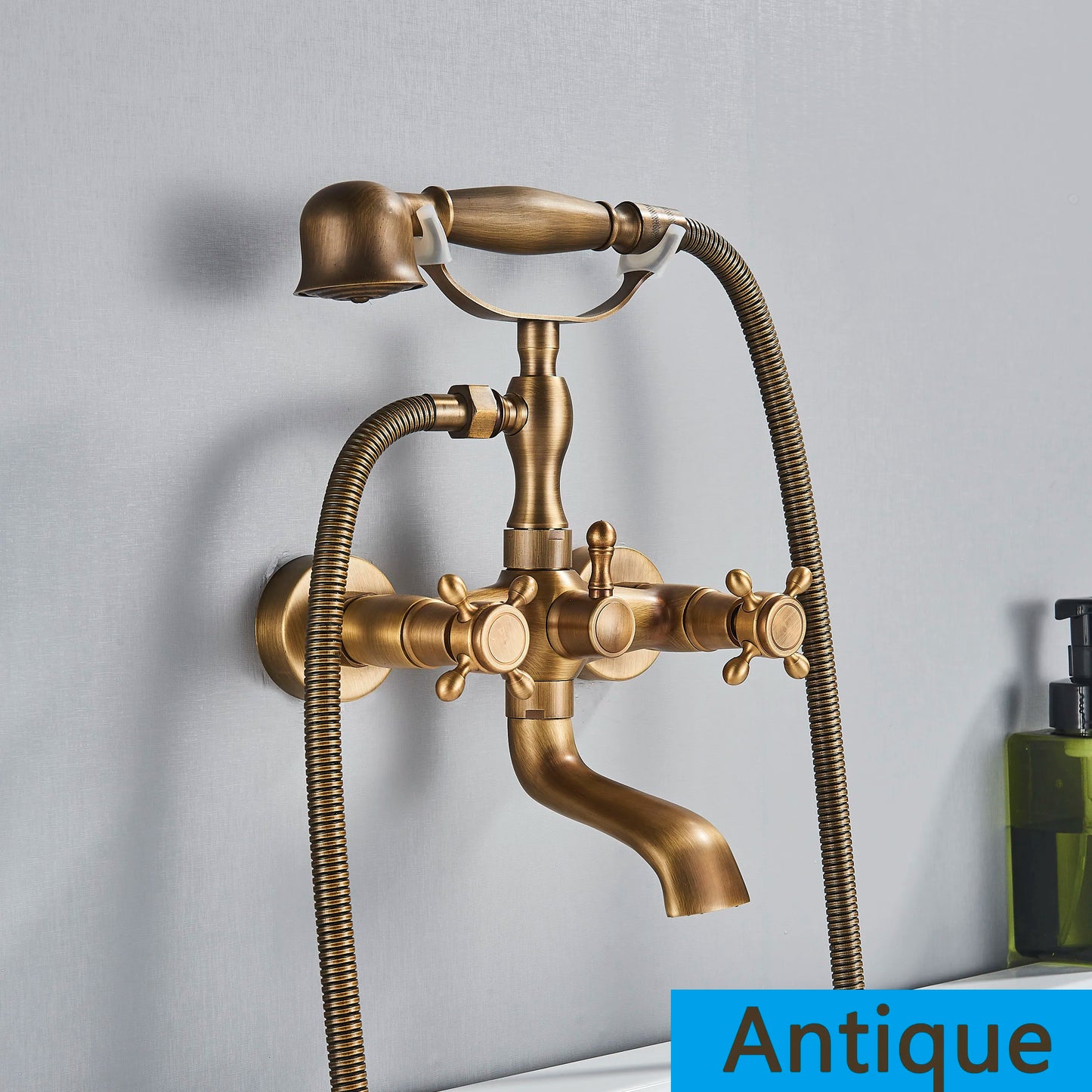Bathroom Bathtub Faucet Dual Handles Handheld with Hand Shower Bath Shower Mixer Tap Wall Mount Swivel Spout Tub Retro Faucet