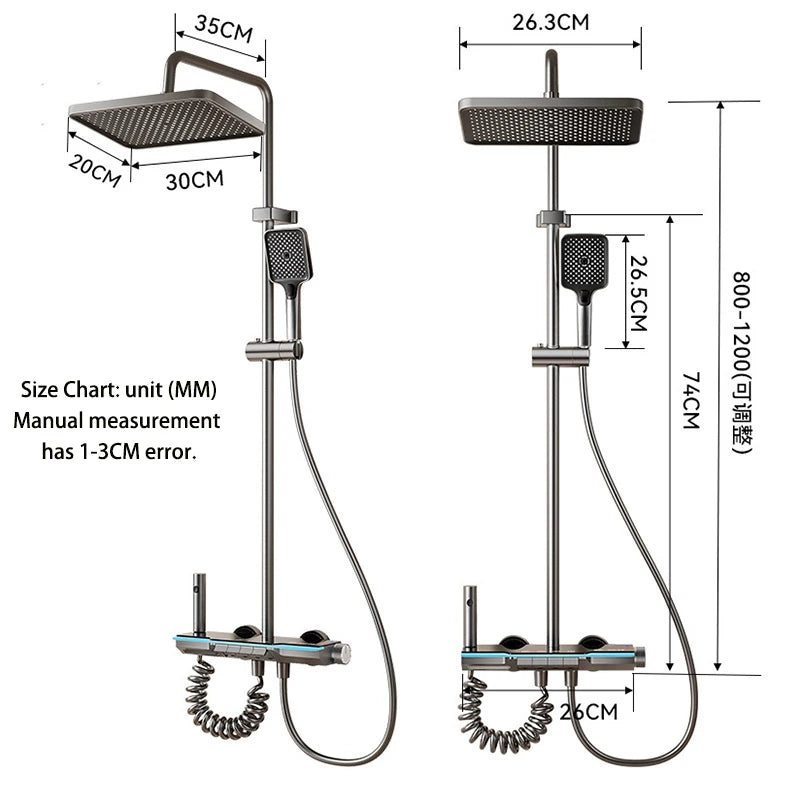 Grey Shower Set Ambient Light Shower System with Digital Display