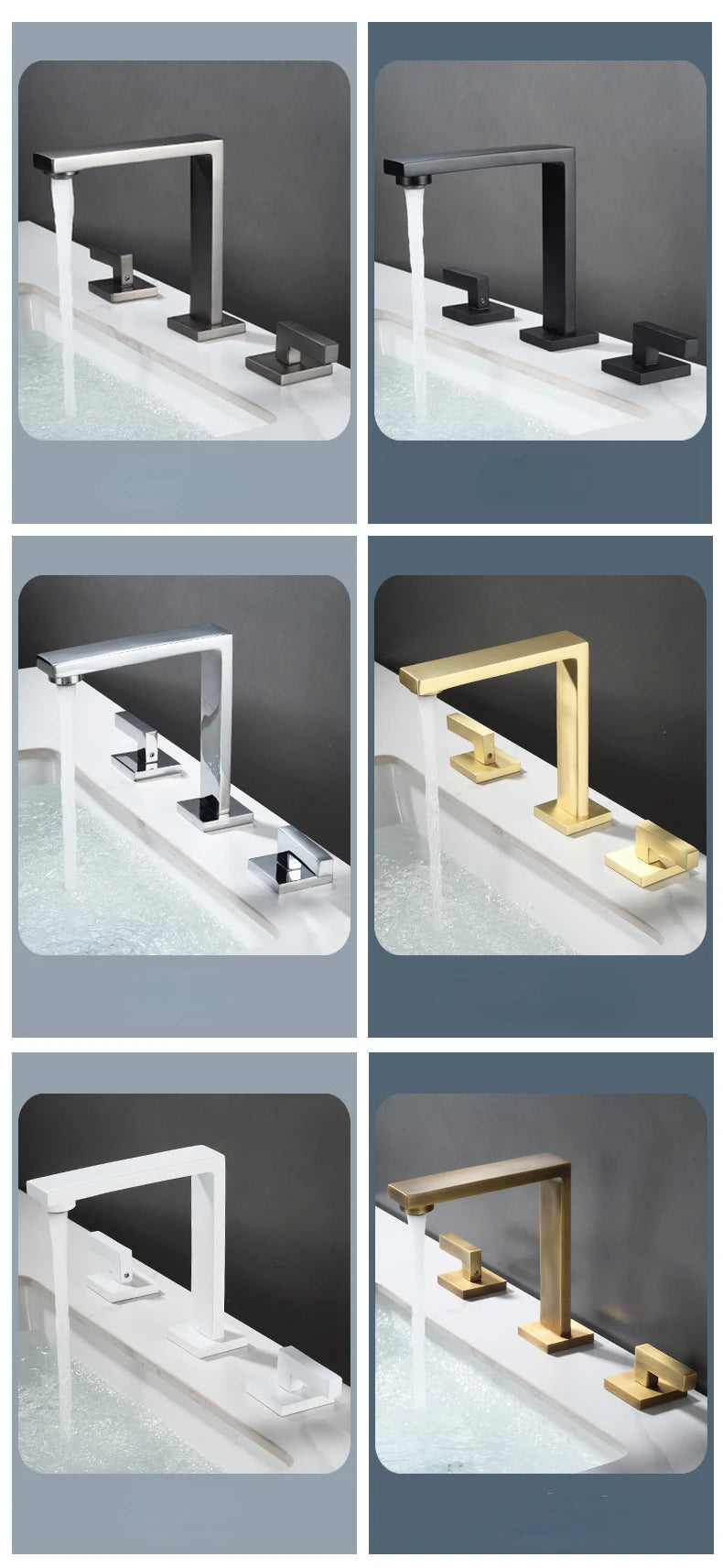Three Hole Basin Faucet Brass Gun Grey Bathroom Faucet Cold and Hot Water Black Mixer Tap 3 Pieces Bathtub torneiras de cozinha