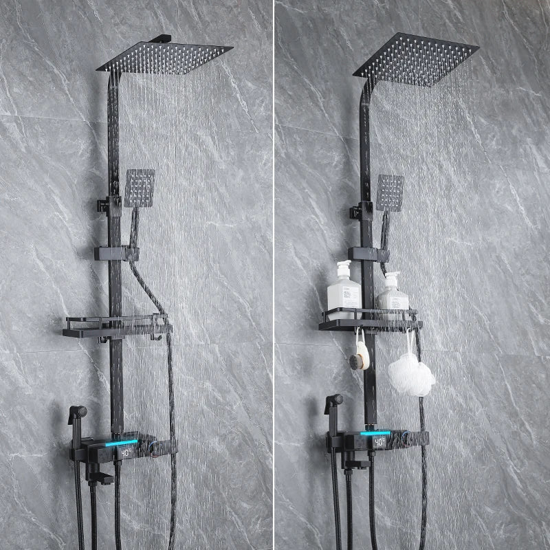 Brass Bathroom Shower Faucet Set Thermostatic Digital Display Shower System With Rain Shower And Mixer 30cm*30cm Nozzle