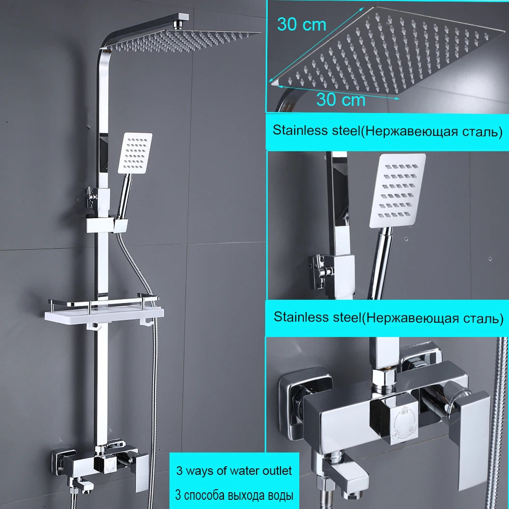 Stainless Steel Shower Faucet Set Rainfall Sliver High Quality All Metal Bathtub Mixer Tap 4-way With Bidet