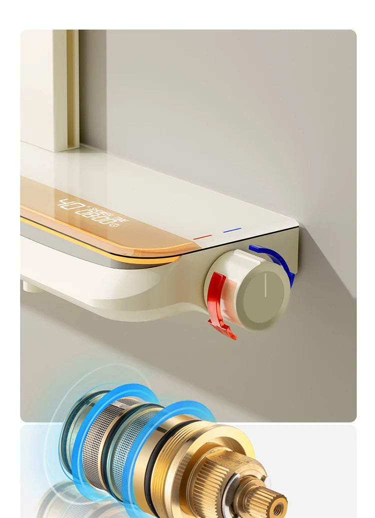 Milk White Shower Thermostat Shower Set Home Digital Display Shower Fine Copper Bath Pressurized Bathroom Shower Nozzle