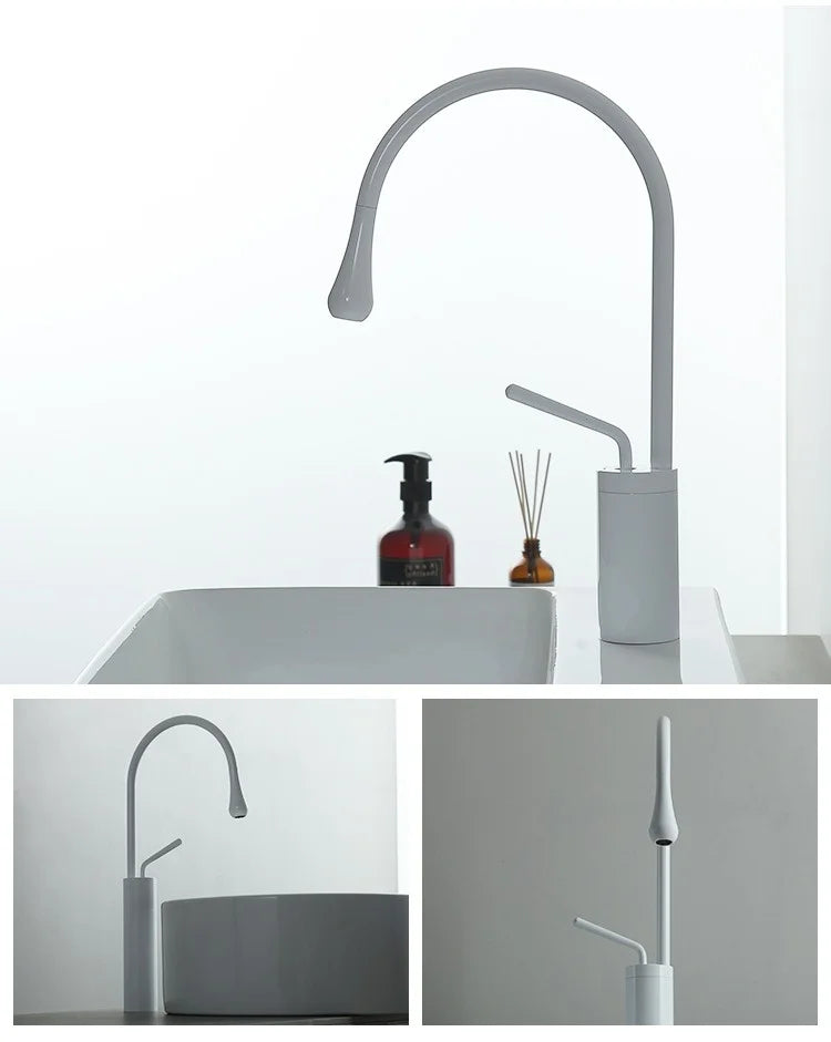 Modern Bathroom Faucet High Arc Single Handle Sink Faucet Brass Washbasin Hot and Cold Water Faucet with Hose Accessories