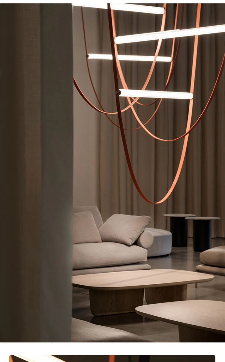Postmodern Leather Belt Chandelier Living Room Villa Building Coffee Restaurant Glass Tube Designer Chandelier