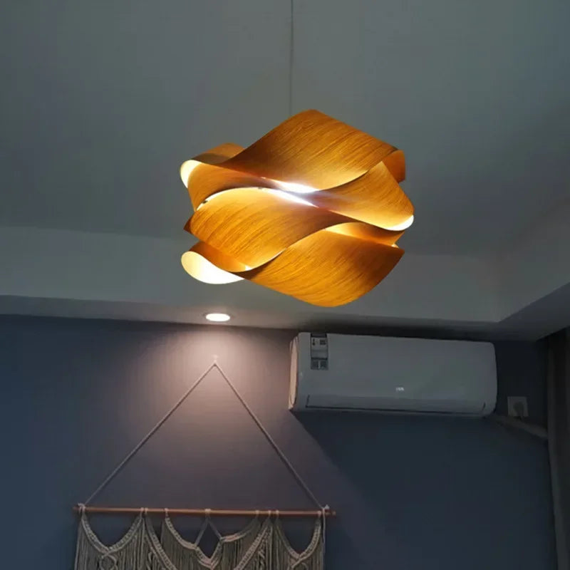 Southeast Asian Creative Wooden Skin Pendant Lamp Bedroom Restaurant Aisle Chandelier Modern Simple Led Decor Lighting Fixtures
