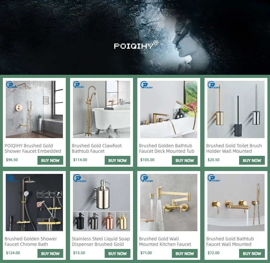 POIQIHY Brushed Golden Shower Faucets Wall Mount Concealed Shower Set Rainfall Bath Shower Mixers 2-3 ways Bathroom Mixer Tap